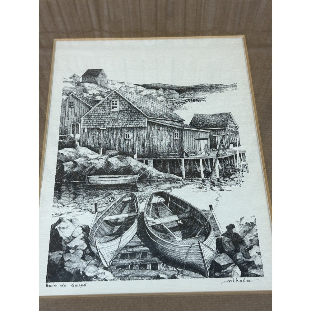 Black And White Etching "Baie de Gaspe" by Mikola Framed Picture - Picture 7 of 16